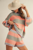 LovLov Ribbed Sunset Stripe Sweater Set in Grey/Pink