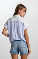 Doe & Rae Mix Media Button Down Boxy Shirt in Pastel Blue