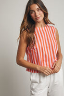 Wishlist Contrasting Color Striped Top in Punch/Coral