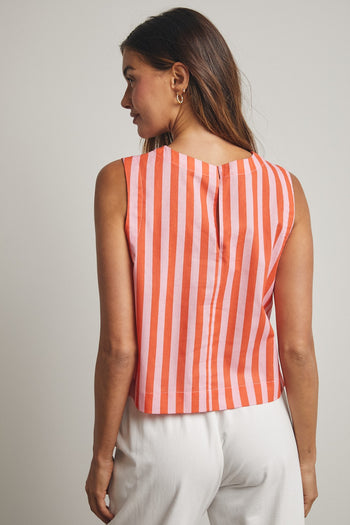 Wishlist Contrasting Color Striped Top in Punch/Coral