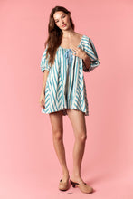 Load image into Gallery viewer, Peach Love Multi Stripe Twill Denim Bubble Romper in Light Blue Combo
