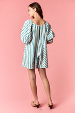 Load image into Gallery viewer, Peach Love Multi Stripe Twill Denim Bubble Romper in Light Blue Combo
