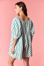 Load image into Gallery viewer, Peach Love Multi Stripe Twill Denim Bubble Romper in Light Blue Combo
