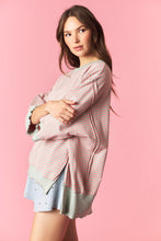 Load image into Gallery viewer, Peach Love OVERSIZED Candy Striped Lettuce Marrow Edge Top in Sage/Pink
