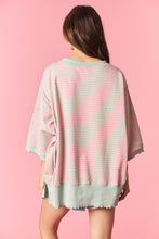 Load image into Gallery viewer, Peach Love OVERSIZED Candy Striped Lettuce Marrow Edge Top in Sage/Pink

