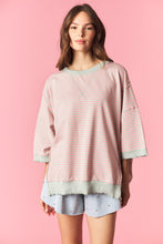 Load image into Gallery viewer, Peach Love OVERSIZED Candy Striped Lettuce Marrow Edge Top in Sage/Pink
