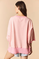 Peach Love OVERSIZED Candy Striped Lettuce Marrow Edge Top in Cream/Pink