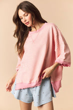 Load image into Gallery viewer, Peach Love OVERSIZED Candy Striped Lettuce Marrow Edge Top in Cream/Pink
