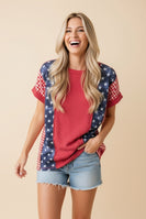 Heimish Star and Gingham Print Patriotic Top in Red