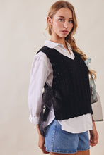 Load image into Gallery viewer, Listicle Pointelle Knit Ribbon-Tie Vest Top in Black
