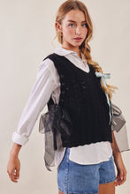 Load image into Gallery viewer, Listicle Pointelle Knit Ribbon-Tie Vest Top in Black
