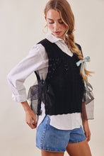 Load image into Gallery viewer, Listicle Pointelle Knit Ribbon-Tie Vest Top in Black
