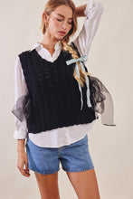 Load image into Gallery viewer, Listicle Pointelle Knit Ribbon-Tie Vest Top in Black
