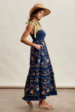 Load image into Gallery viewer, Listicle Floral Smocked Tiered Maxi Dress in Navy
