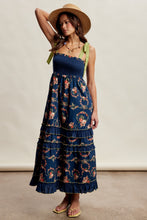 Load image into Gallery viewer, Listicle Floral Smocked Tiered Maxi Dress in Navy
