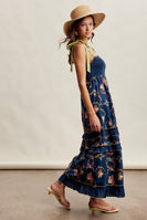 Listicle Floral Smocked Tiered Maxi Dress in Navy