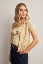 Load image into Gallery viewer, Forte Open Crochet Short Sleeve Cardigan Top in Butter Yellow
