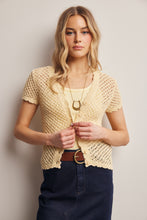 Load image into Gallery viewer, Forte Open Crochet Short Sleeve Cardigan Top in Butter Yellow
