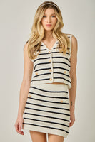 Mystree Nautical Stripe Knitted Skirt in Dark Navy