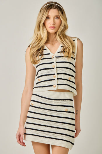 Mystree Nautical Stripe Knitted Skirt in Dark Navy