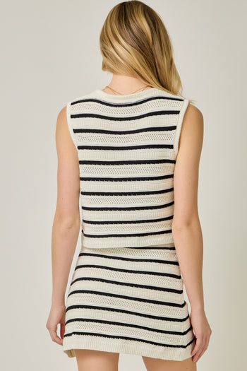 Mystree Nautical Stripe Knitted Vest in Dark Navy