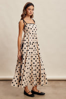 Listicle Polka Dot Bow Detail Maxi Dress in Ecru Black