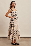 Listicle Polka Dot Bow Detail Maxi Dress in Ecru Black