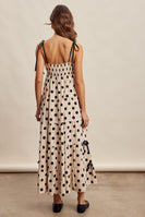 Listicle Polka Dot Bow Detail Maxi Dress in Ecru Black