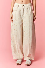 Load image into Gallery viewer, Peach Love Mini Polka Dot Printed Wide Denim Pants in Cream/Taupe

