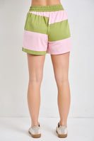 BaeVely Bold Block Contrasting Striped Knit Shorts in Pink/Green