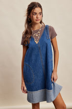 Load image into Gallery viewer, Listicle Contrast Hem Denim Shift Dress in Washed Cobalt
