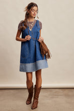 Load image into Gallery viewer, Listicle Contrast Hem Denim Shift Dress in Washed Cobalt
