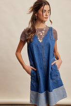 Load image into Gallery viewer, Listicle Contrast Hem Denim Shift Dress in Washed Cobalt
