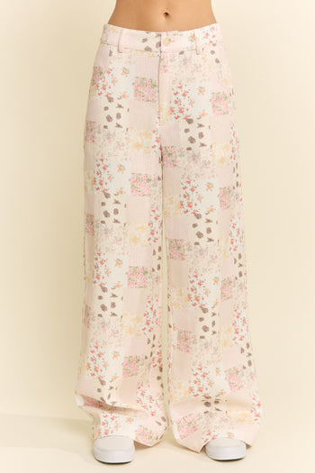 Jade by Jane Floral Patchwork Wide Leg Pants in Multi Color
