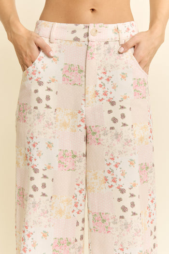 Jade by Jane Floral Patchwork Wide Leg Pants in Multi Color