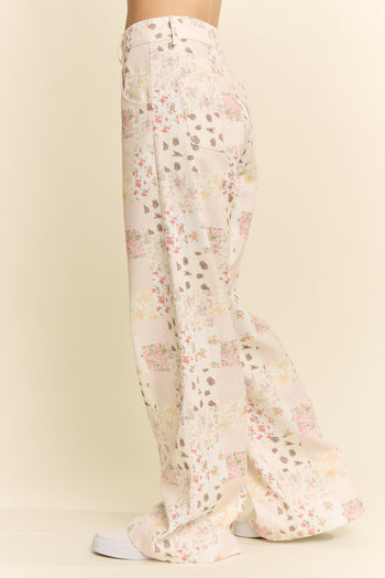 Jade by Jane Floral Patchwork Wide Leg Pants in Multi Color