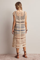 Forte Midi Length Crochet Cardigan in Cream