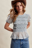 Listicle Smocked Puff Sleeve Top in Misty Blue