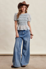 Load image into Gallery viewer, Listicle Smocked Puff Sleeve Top in Misty Blue
