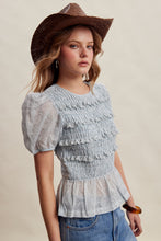 Load image into Gallery viewer, Listicle Smocked Puff Sleeve Top in Misty Blue
