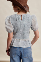 Listicle Smocked Puff Sleeve Top in Misty Blue