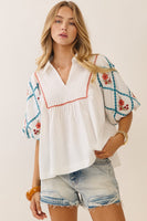 Oddi Cotton Poplin Top with Embroidery in White