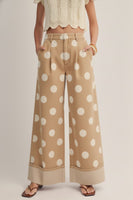 LovLov Washed Timeless Polka Dot Cuffed Hem Wide Leg Denim Pants in Oatmeal