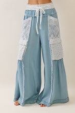 Load image into Gallery viewer, Oddi Tencel Wide Leg Pants with Floral Gauze and Crochet Lace Details in Washed Denim
