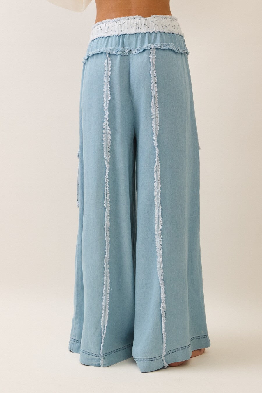 Oddi Tencel Wide Leg Pants with Floral Gauze and Crochet Lace