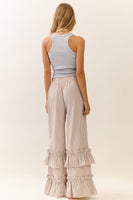 Oddi Striped Pants with Ruffle Hems in Taupe Combo