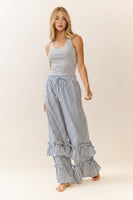 Oddi Striped Pants with Ruffle Hems in Navy Combo