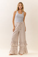 Oddi Striped Pants with Ruffle Hems in Taupe Combo