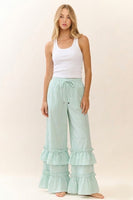 Oddi Striped Pants with Ruffle Hems in Mint Combo