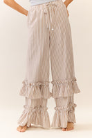 Oddi Striped Pants with Ruffle Hems in Taupe Combo